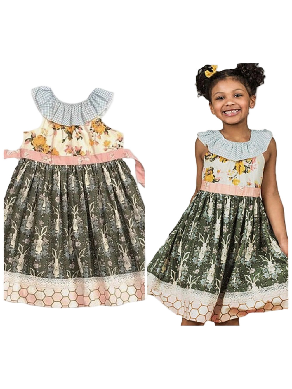 🎼Matilda Jane Honey Bunny PLATINUM Floral Ruffle Neck in Green size 12 GUC